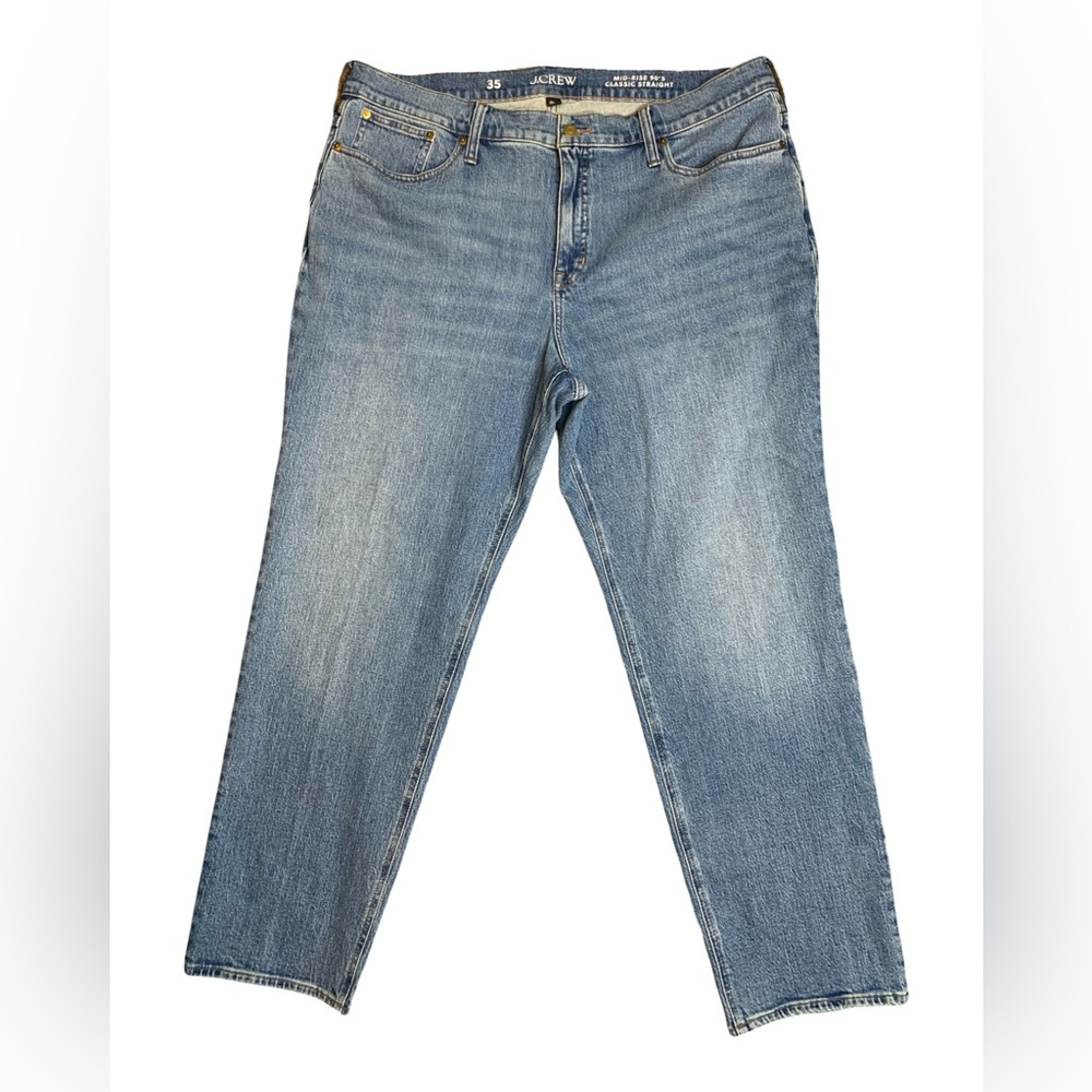 J Crew Womens Size 35 Mid Rise 90’s Classic Straight Blue Jeans BT628 38x30
